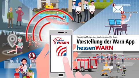 hessenWARN Logo und viele Situationen