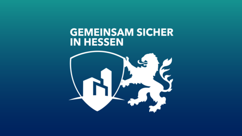 Die Dachmarke Gemeinsam Sicher In Hessen Großes Logo der Dachmarke Gemeinsam Sicher In Hessen auf blau grünem Farbverlauf