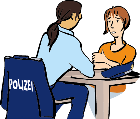 Polizei-sprechen Eine Frau erzählt der Polizei, was passiert ist